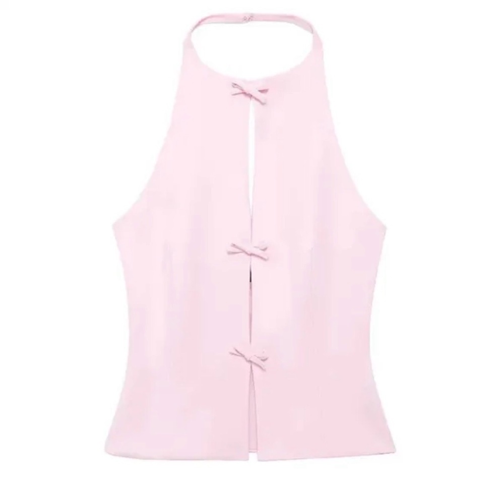 NEW 💖 Zara Pink Halter Top with Bow Accents